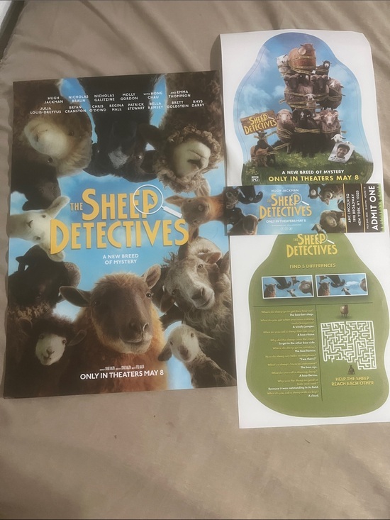 Sheep Detectives Accessories - Sheep Detectives BUNDLE Movie Poster, Ticket, mini sheet 2026 Hugh Stewart new